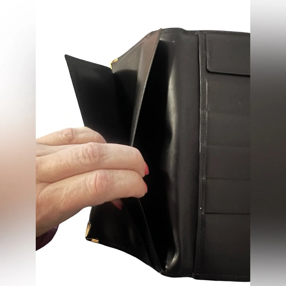 Louis Quatorze Paris  Black Leather Bi fold Wallet Soft Leather Gold Hardware